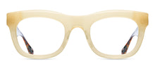 Load image into Gallery viewer, An acetate/plastic rectangular optical glasses frame is displayed in a frontal view. The front of the glasses are a natural brown, cream color.