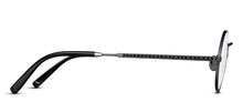 Load image into Gallery viewer, The temple of the frames are shown, displaying the M + N engraving along the rim wire and temple giving a side view. The engraving is a brushed black color.