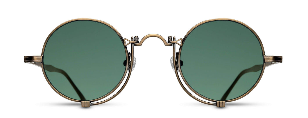 Front view of Matsuda 10601 Sunglasses, Shiny Antique Gold - Sage Green