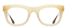 Load image into Gallery viewer, An acetate/plastic rectangular optical glasses frame is displayed in a frontal view. The front of the glasses are a natural brown, cream color. 
